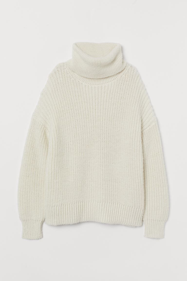 Soft, knit turtleneck sweater with wool content. Heavily dropped shoulders, long sleeves, and rib... | H&M (US + CA)