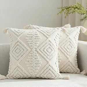 Boho Throw Pillows, 18x18 Bohemian Cushion Case,Set of 2 Textured Moroccan Throw Pillow Covers,De... | Amazon (US)