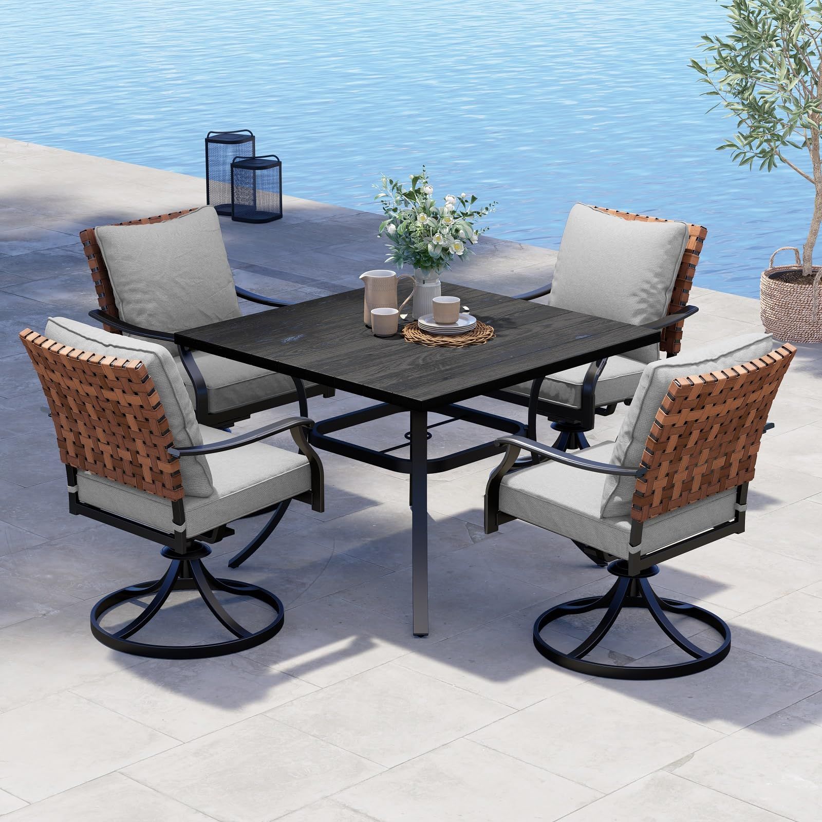 Grand patio 5-Piece Outdoor Dining Set, 4 Steel Leather-Look Resin Wicker Swivel Patio Chairs & 1... | Amazon (US)