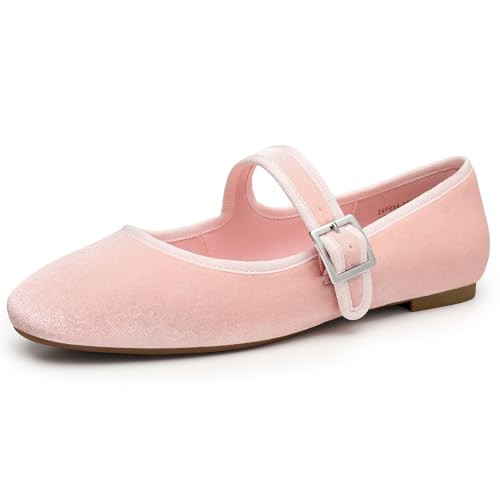 Trary Women's Pink Ballet Flats,Square Toe Velvet Mary Jane Shoes Women,Comfortable Dress Shoes for Women Dressy,Size 7.5 | Amazon (US)