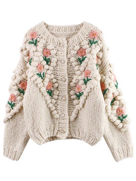 'Laura' Floral Embroidered Pom Pom Cardigan | Goodnight Macaroon