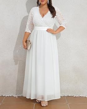 Pinup Fashion Plus Size Formal Long Evening Gown Wedding Dress for Bride | Amazon (US)