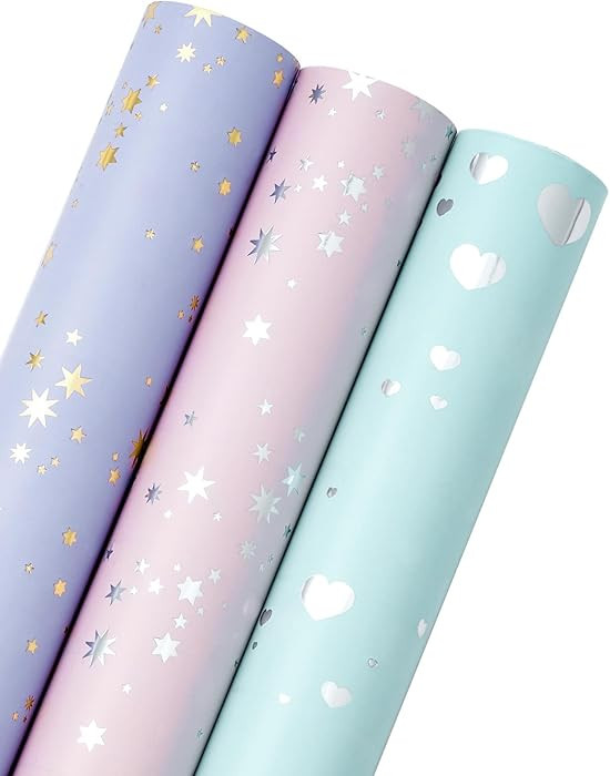 WRAPAHOLIC Wrapping Paper Roll - Mini Roll - 3 Rolls - 17 inch X 120 inch Per roll - Pastel Color... | Amazon (US)