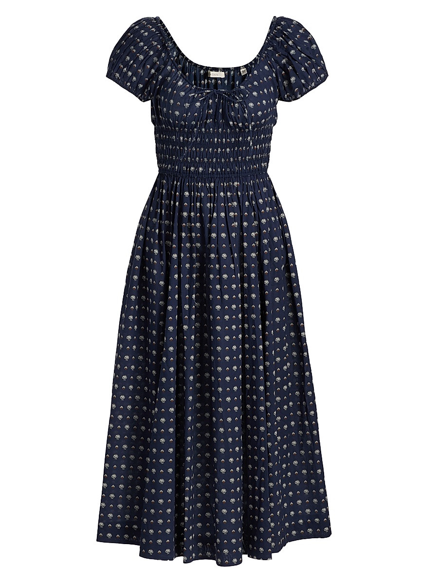 Women's Quinn Shell Print Cotton Midi-Dress - Bleu Foulard De La Mer - Size Large | Saks Fifth Avenue