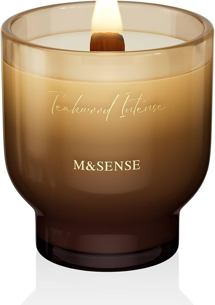 M&SENSE Scented Candle Teak Wood Intensive Crinkle Candle with Wooden Wick, 270 g, 60 Hours Long ... | Amazon (DE)