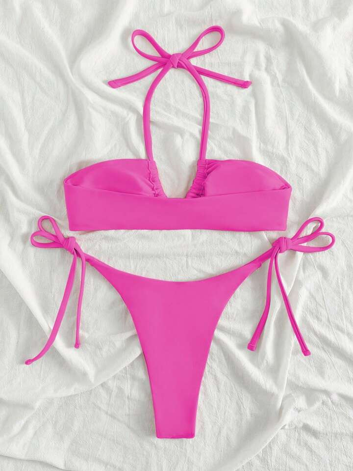 BOUDOIRCORE Halter Tie Side Bikini Swimsuit | SHEIN