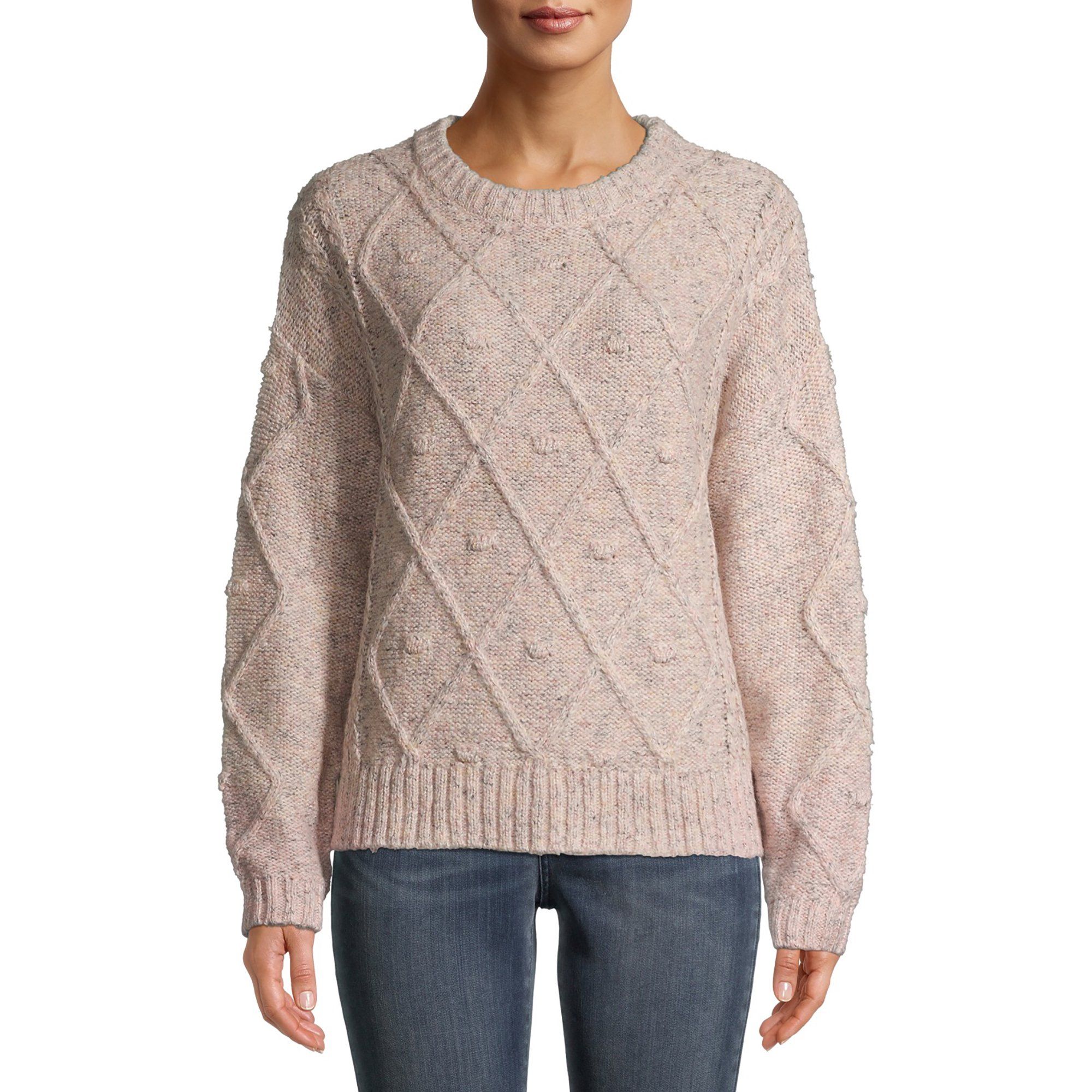 Time and Tru Women's Crewneck Cable Knit Sweater | Walmart (US)