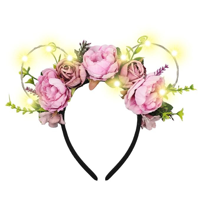 LED Artificial Flowers Headband, Woodland Fairy Costume Light Up Glittering Festival Headwear for... | Amazon (US)