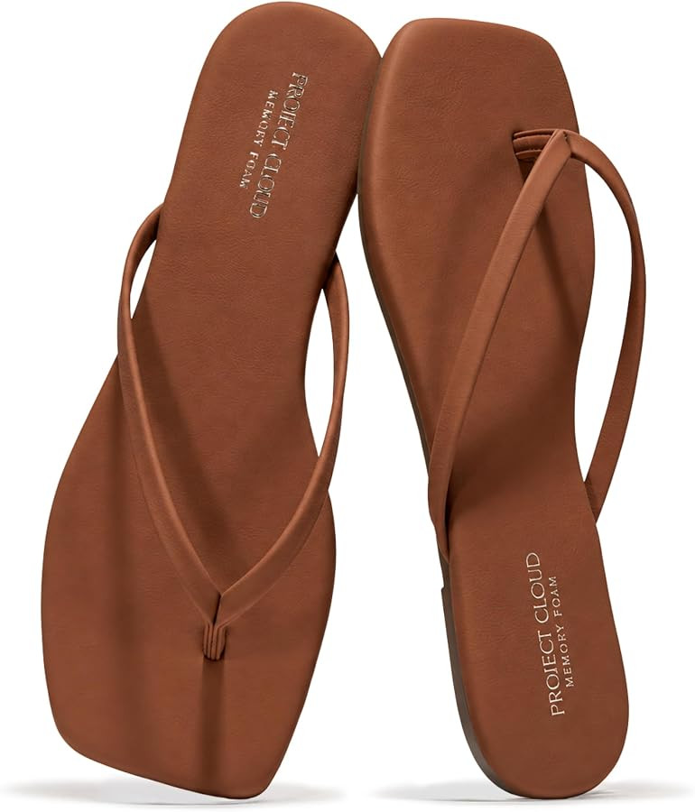 Project Cloud Square Toe Flip Flops For Women Footwear - Non Slip with Memory Foam Insole Beach E... | Amazon (US)