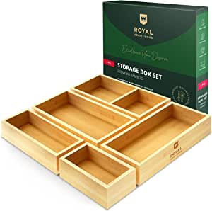ROYAL CRAFT WOOD Luxury Bamboo Drawer Organizer Storage Box, Bin Set - Multi-Use Drawer Organizer... | Amazon (US)