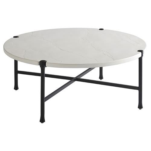Tommy Bahama Pavlova French Ivory Stone Top Metal Round Outdoor Coffee Table | Kathy Kuo Home