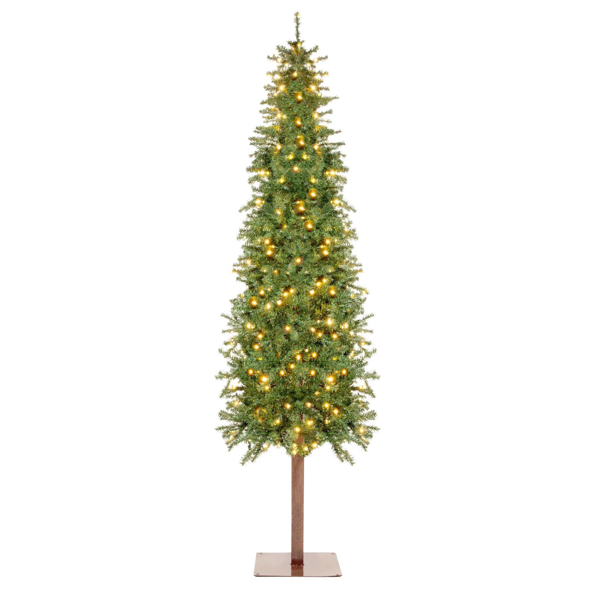 Best Choice Products 7.5ft Pre-Lit Pencil Christmas Tree, Hinged Holiday Decoration w/ 350 LED Li... | Walmart (US)