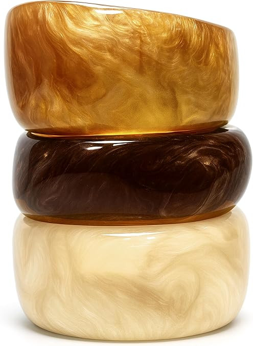 Set of Chunky Acrylic Resin Bangle Bracelets for Women, Retro Brown and Colorful Stackable Bangle... | Amazon (US)