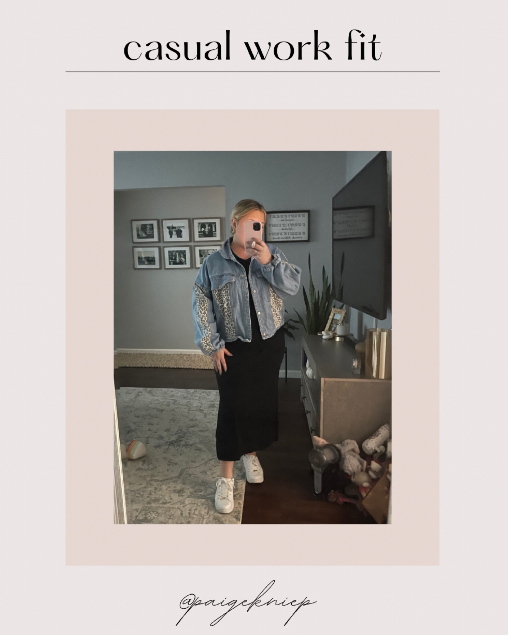 Work outfit, causal work outfit, cheetah, Jean jacket, black dress, causal, maxi dress, tennis shoes 

#LTKunder50 #LTKworkwear #LTKunder100