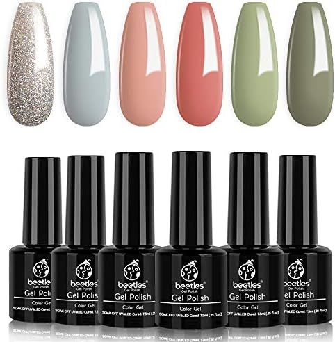 Beetles Gel Polish SOUTHERN BELLE Glitter Nude Gel Polish Set - 6 Pcs Coral Green Light Blue Gel ... | Amazon (US)