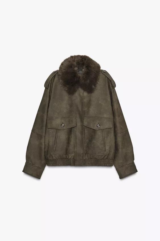 REMOVABLE COLLAR FAUX SUEDE JACKET | Zara UK