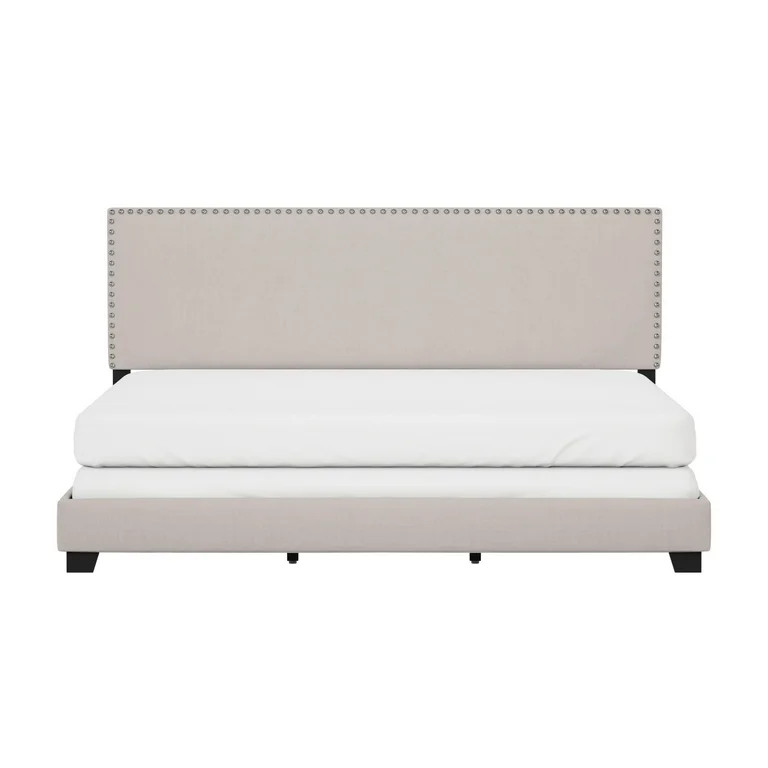Willow Nailhead Trim Upholstered King Bed, Fog | Walmart (US)