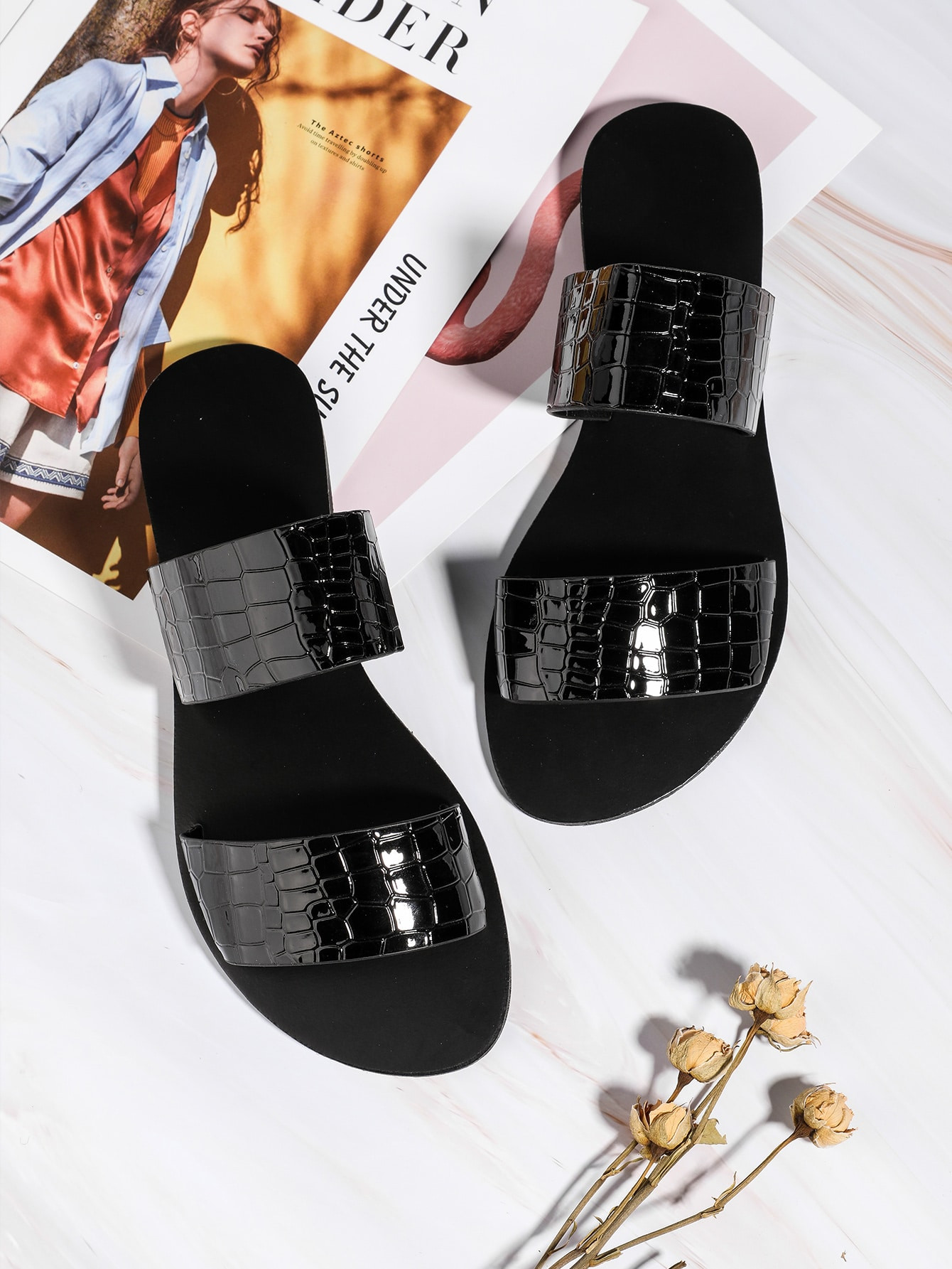 Croc Embossed Slide Sandals | SHEIN