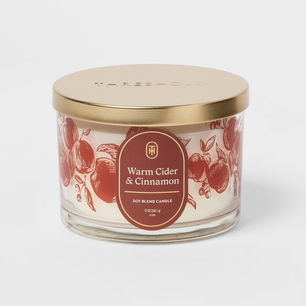 3-Wick 12oz Decal Glass Warm Cider and Cinnamon Jar Candle with Metal Lid - Threshold™ | Target