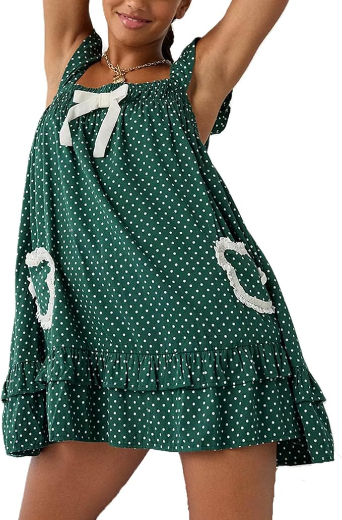 HOXIJIA Women Cute Floral Printed Mini Dress Sleeveless Bow Front Loose Ruffled Short Dress Summe... | Amazon (US)