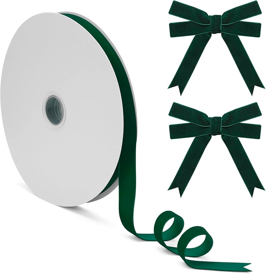 Dark Green Velvet Ribbon for Gift Wrapping 5/8 Inch×25Yd, Vintage Thin Velvet Ribbon with Spool ... | Amazon (US)