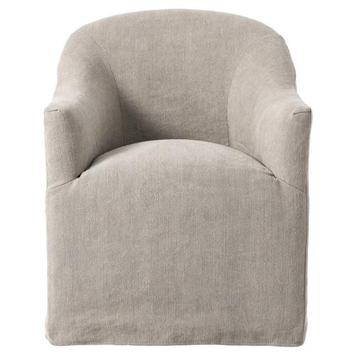 Desiree Modern French Country Beige Twill Slipcover Dining Arm Chair | Kathy Kuo Home