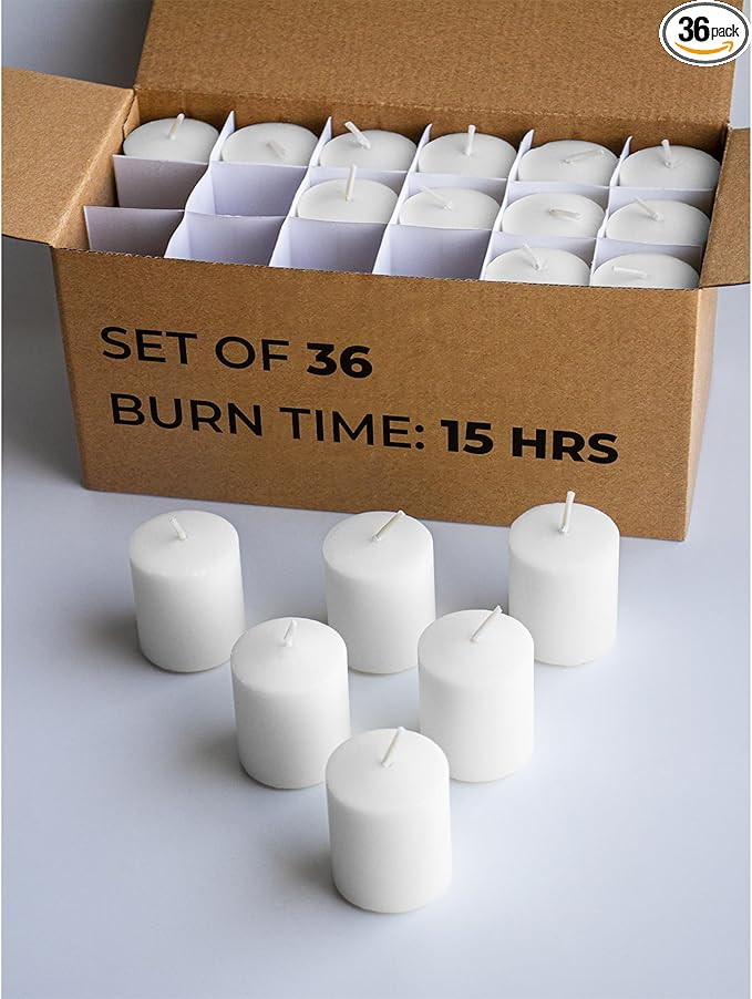 CANDWAX Unscented White Votive Candles Set of 36 - Clean-Burning, Long-Lasting 15 Hour Burn - Ide... | Amazon (US)