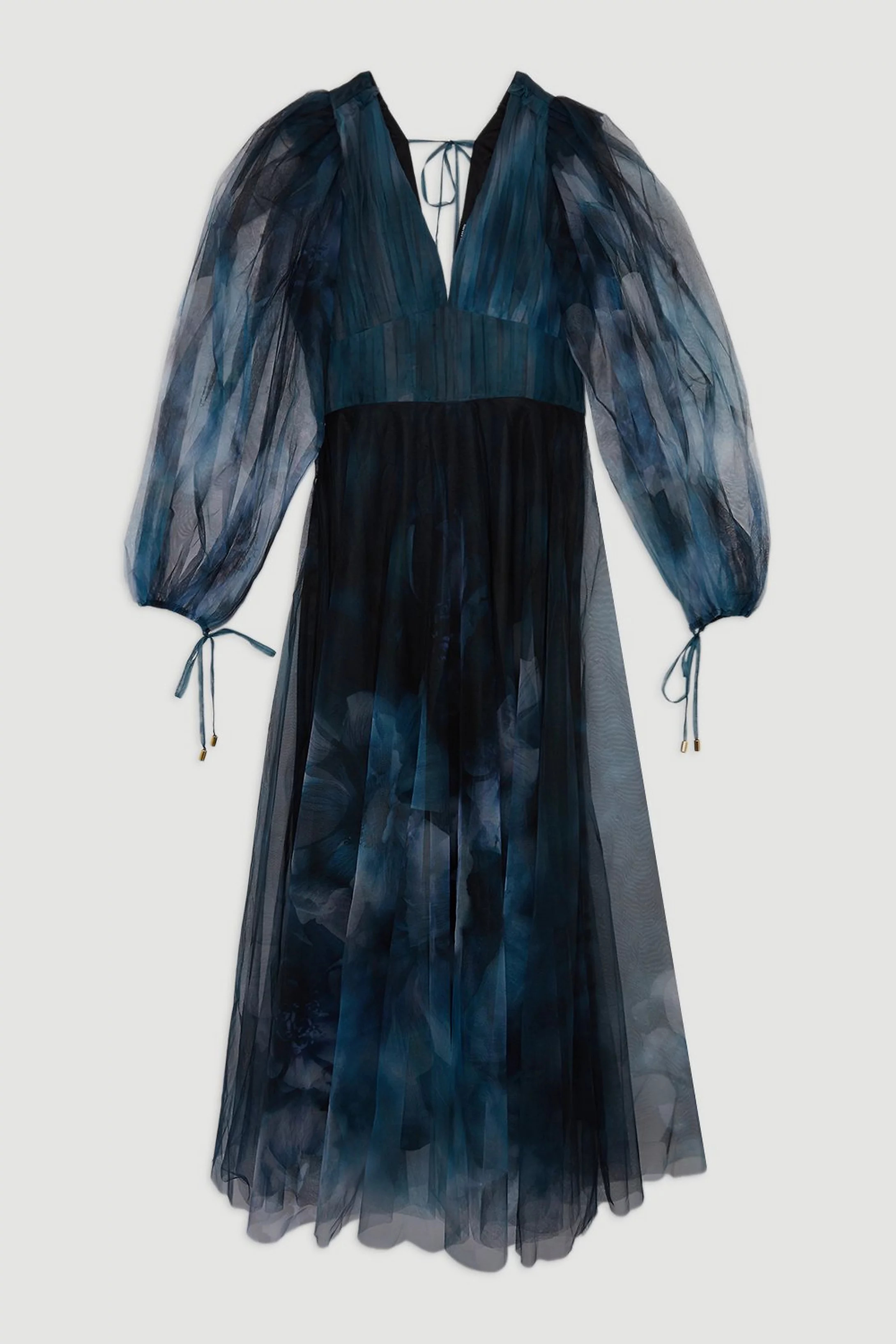 Blurred Floral Tulle Plunge Maxi Dress | Karen Millen US