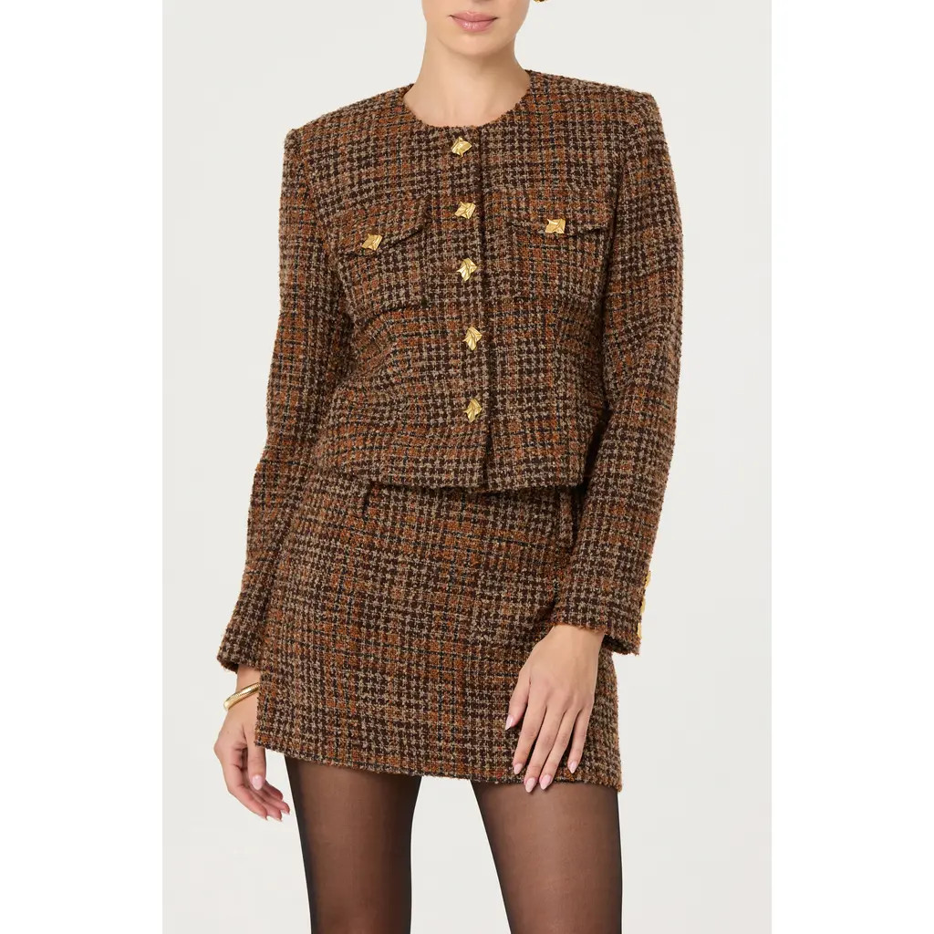 ASTR the Label Kyleigh Tweed Jacket in Rust Brown at Nordstrom, Size Medium | Nordstrom