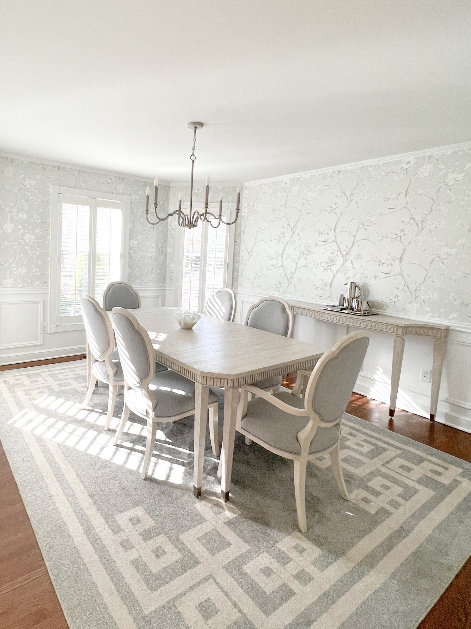 This silver gray chinoiserie wallpaper is finally installed! Loving how it enhances my grandmillenial dining room  

#LTKhome #LTKsalealert