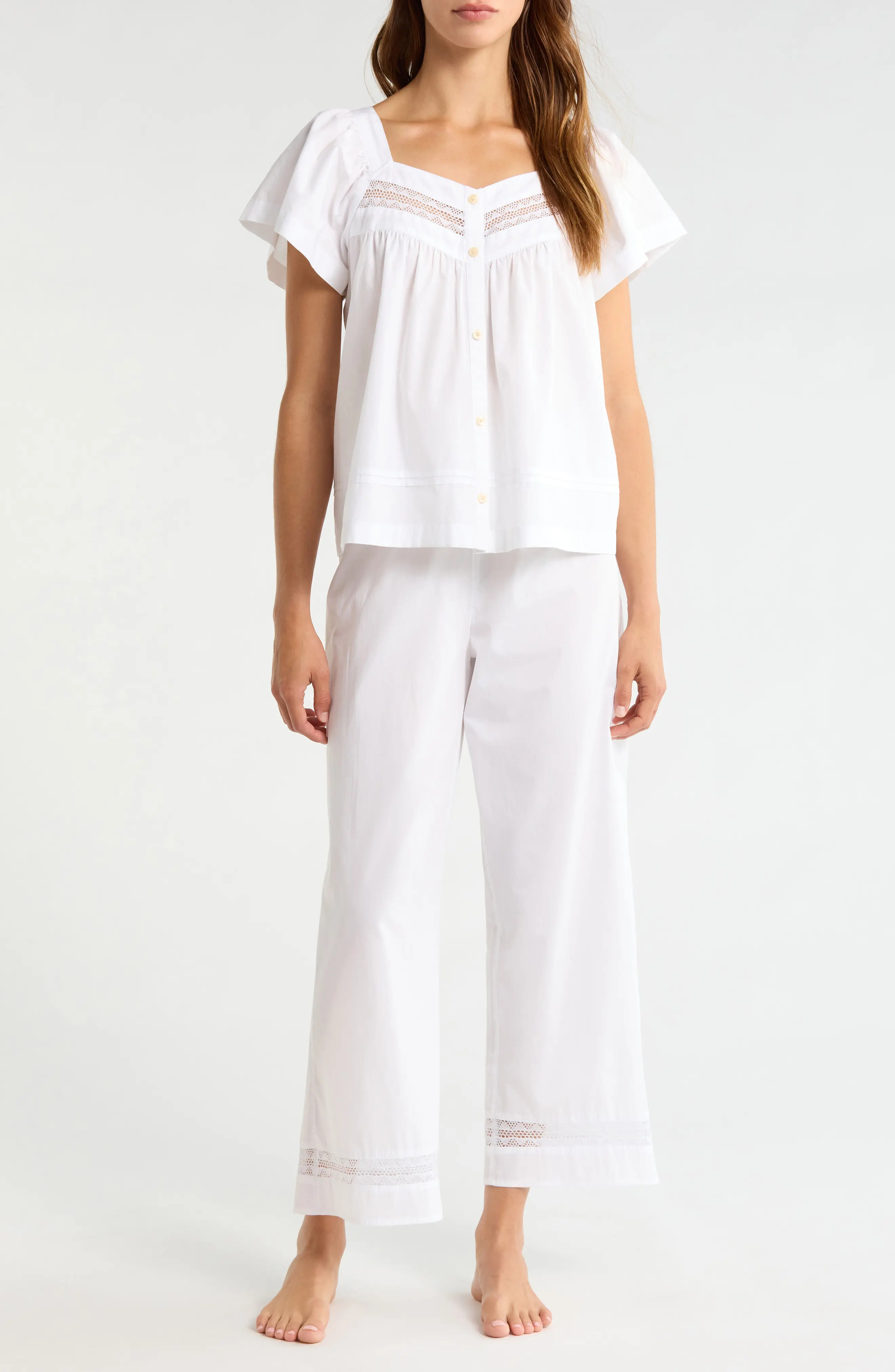 Lace Trim Cotton Poplin Pajamas (Women) | Nordstrom | Nordstrom