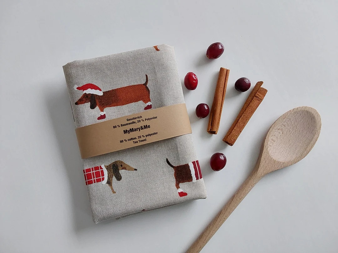 Dachshund Tea Towel, Dogs Tea Towel, Doggy Christmas - Etsy | Etsy (US)