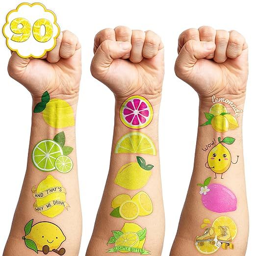 Lemon Temporary Tattoos 89 PCS Yellow Lemonade Citrus Party Decorations Favors Supplies Lime Soda... | Amazon (US)