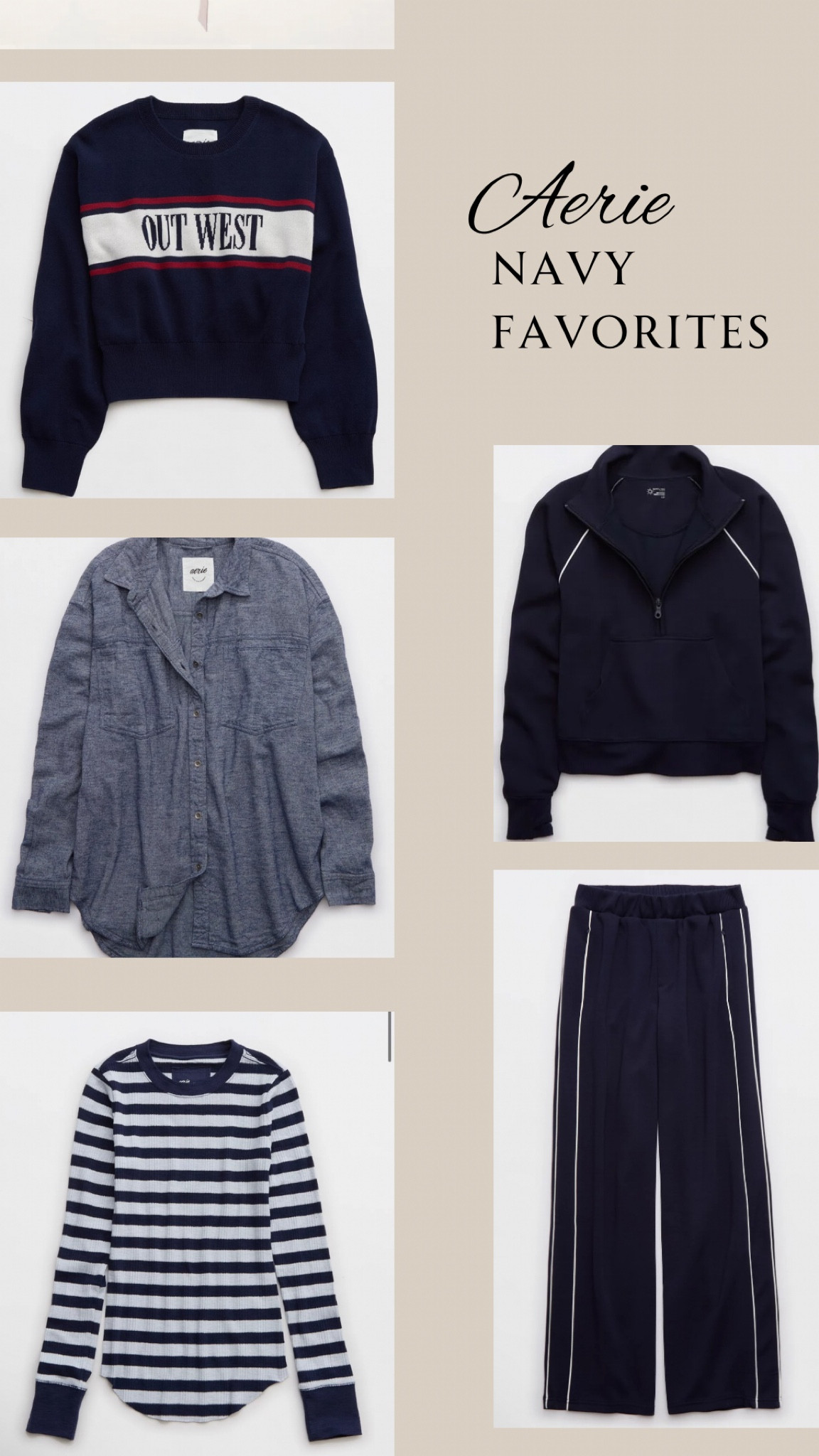 Aerie navy favorites 🫶🏻✨🪬

25% new arrivals !

Lounge set, travel outfit, matching set, Casual outfit, outfit ideas, elegant style, minimal style, fashion inspo, neutral style, Amazon fashion, Amazon finds, ootd, basics, street style, neutral outfits, fall outfit, fall style, fall fashion, fall outfits, styling ideas, what to wear, chic style, outfit inspo, simple outfits

#LTKStyleTip #LTKFallSale #LTKFindsUnder50
