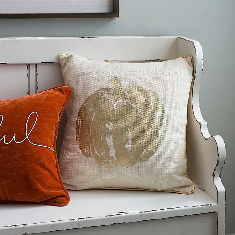 Metallic Copper Pumpkin Stitched Edge Pillow | Kirkland's Home