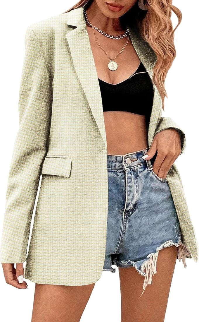 Febriajuce Women's Casual Long Sleeve Lapel Oversized Button Work Office Blazer Suit Jacket | Amazon (US)