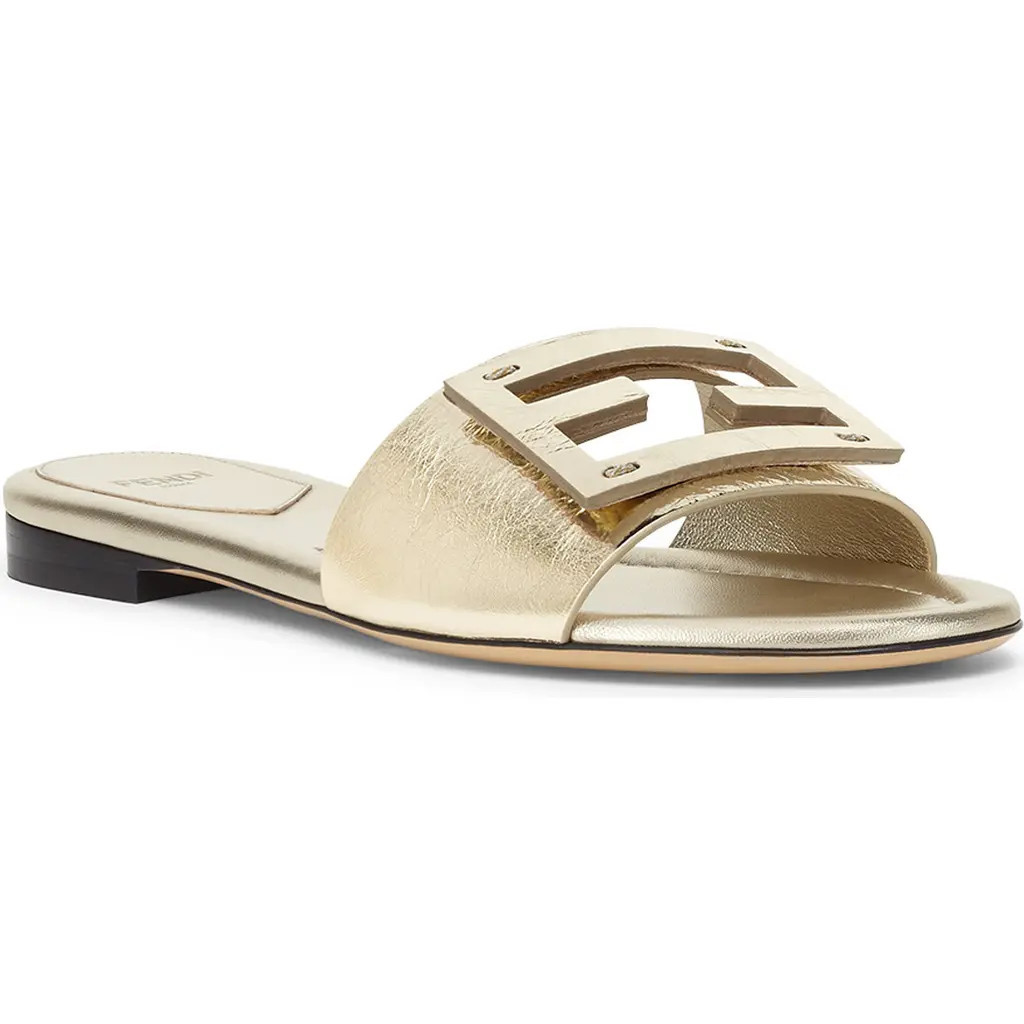 Fendi Baguette Metallic Slide Sandal in Light Gold at Nordstrom, Size 9.5Us | Nordstrom