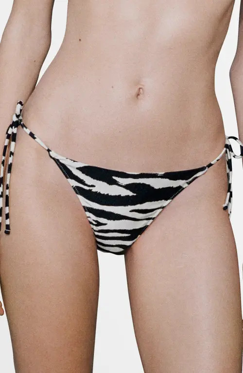 MANGO Zebra Tie Side Bikini Bottoms in Black at Nordstrom, Size X-Small | Nordstrom