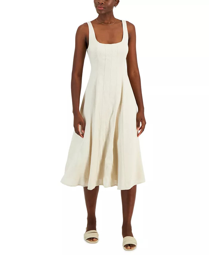 And Now This Women's Linen-Blend Seamed Midi Dress, Created for Macy's - Macy's | Macy's