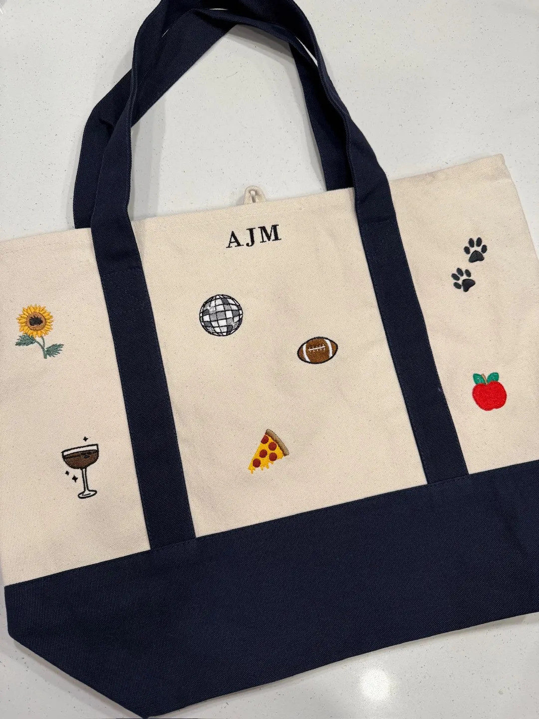 CUSTOM Embroidered Large Style Tote Bag Choose Your Icons & Initials | Etsy (Global)