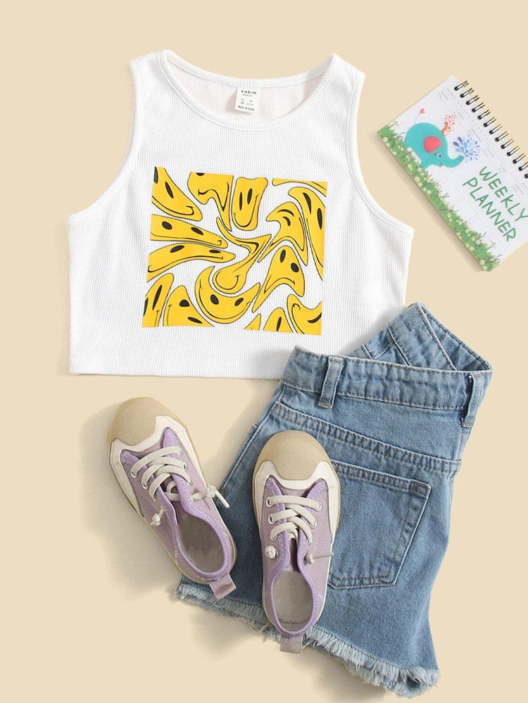 SHEIN Girls Cartoon Graphic Rib-knit Tank Top | SHEIN