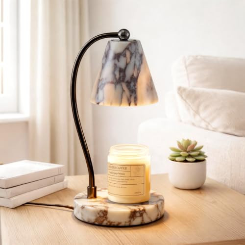 SAMAH Marble Lamp, Candle Warmer Lamp with Timer Dimmer, Electric Wax Melt Warmer for Jar Candles with 2 Bulbs, Luxury Stone Housewarming Gifts, Home Decor Birthday Gifts for Women (Calacatta Viola) | Amazon (US)