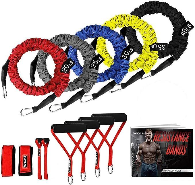 Resistance Bands, 15 Pieces Exercise Elastic Bands Set, 20lbs to 40lbs Resistance Tubes with Heav... | Amazon (US)