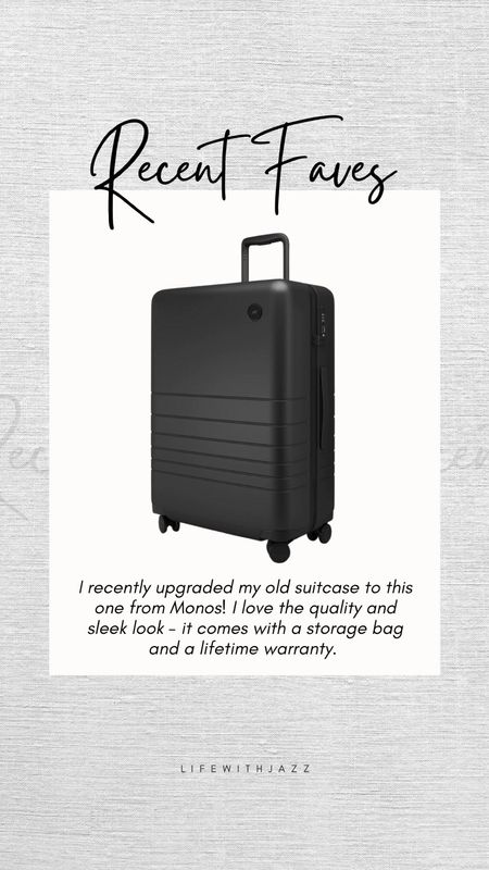 Recent fave: monos suitcase 

- linked to other favorite travel items 

Travel / airport / suitcase / monos / away 

#LTKTravel