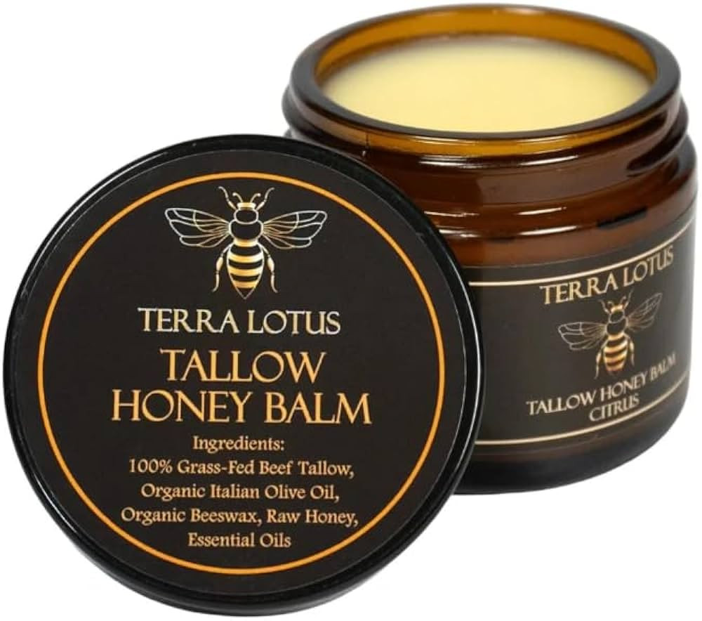 Organic Grass-Fed Beef Tallow Balm with Raw Honey - Moisturizing Cream for Soft, Smooth Skin - Ha... | Amazon (US)