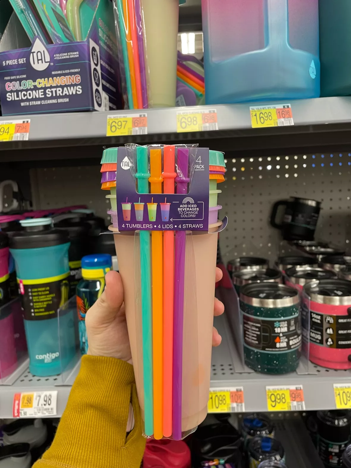 TAL Color Changing Plastic Cup Tumbler and Straw Set 24 Fl Oz, Multi Color