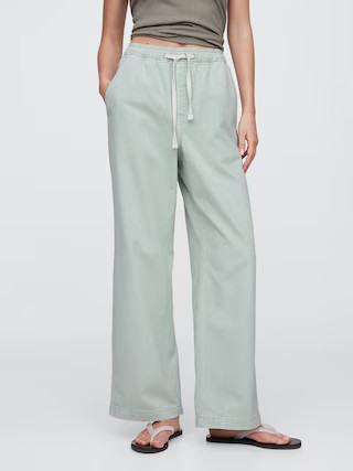 High Rise Pull-On Wide-Leg Utility Jeans | Gap Factory