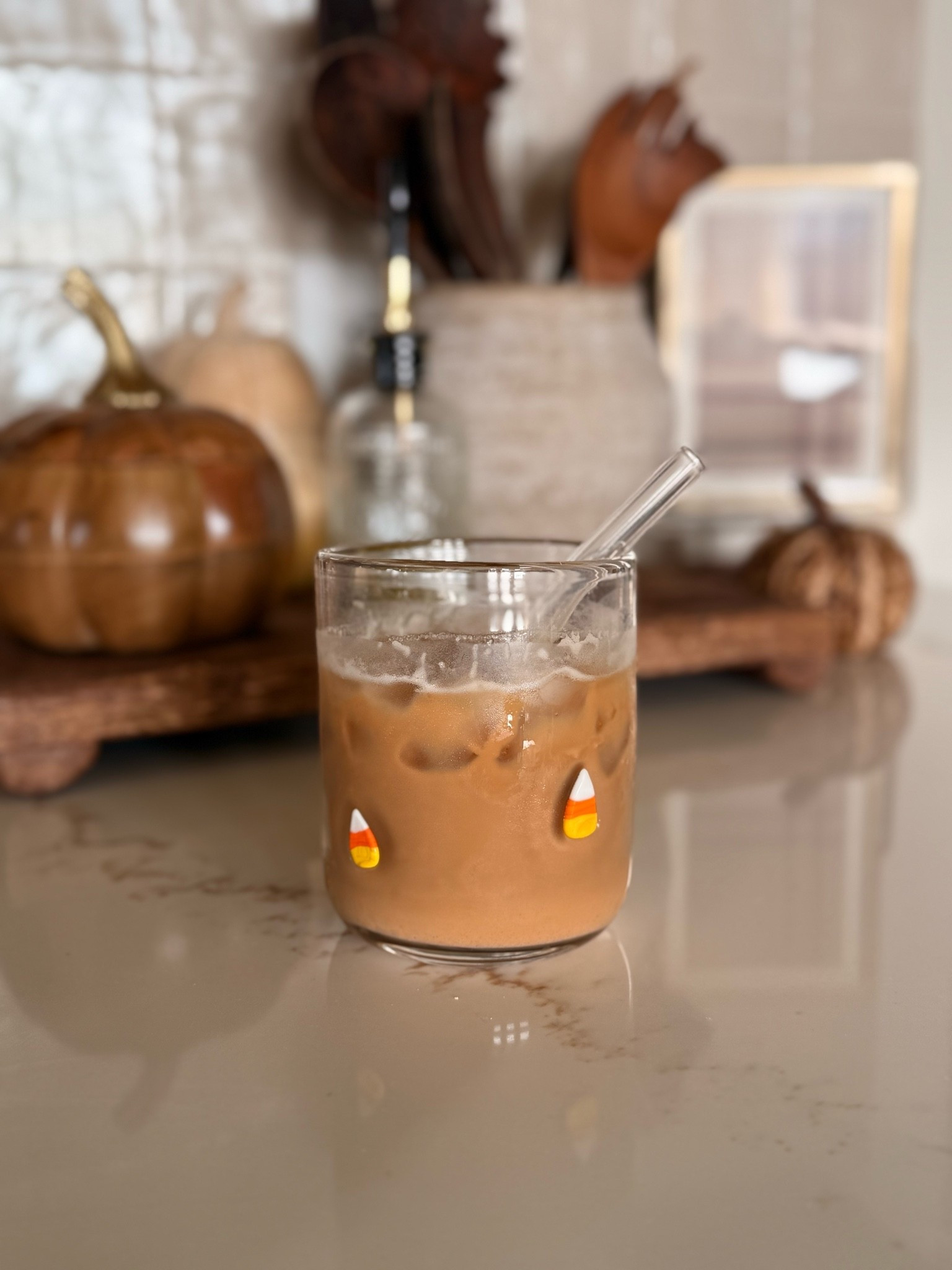Cutie fall glass! Perfect for iced coffee