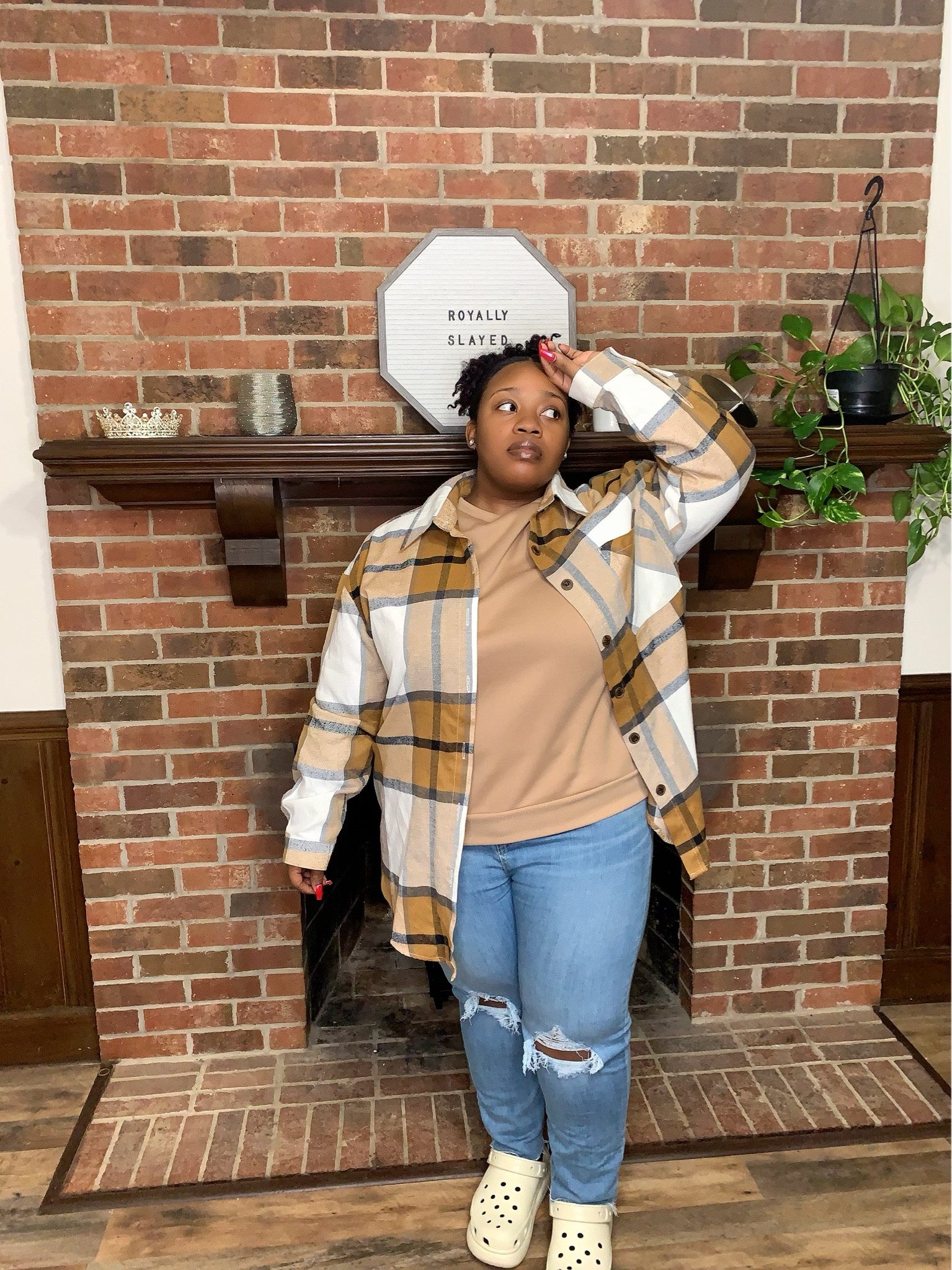 Crocs, platform shoes, platform crocs, flannel, cozy outfit, comfy outfit, plus size fashion 

#LTKcurves #LTKshoecrush