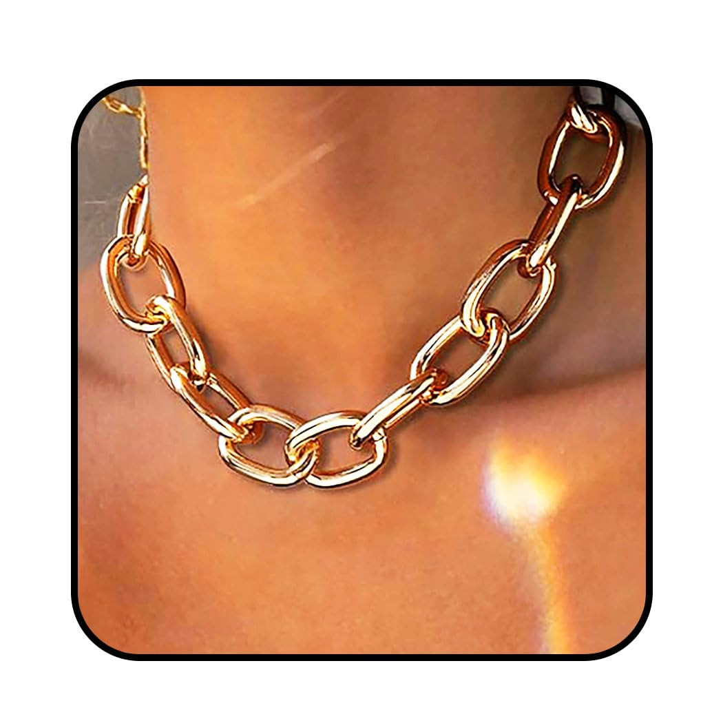 Chunky Choker Necklace Gold Thick Cuban Link Chain Clavicle Statement Necklaces for Women and Men... | Amazon (US)